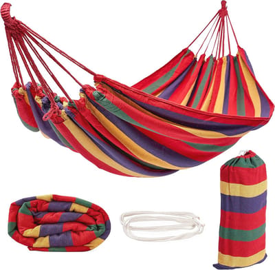 Draagbare Katoenen Hangmat met Opbergtas - 270x150cm (150kg) - Stevig, Sterk en Eenvoudig op te Setten voor Tuin, Strand, Kamperen en Wandelen