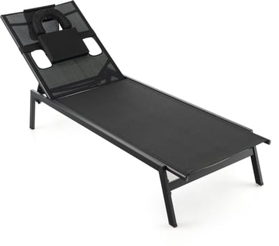 COSTWAY Zonneligstoel met gezichtsopening, Stoel, Tuinligstoel met 5-voudig verstelbare rugleuning en afneembaar hoofdkussen, Terrasligstoel voor zwembad, tuin, terras, 207 x 63 x 31 cm