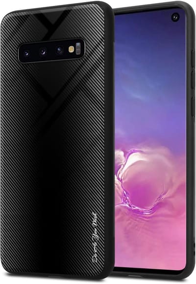 Cadorabo Hoesje geschikt voor Samsung Galaxy S10 4G in OPAAL ZWART - Beschermhoes gemaakt van TPU silicone Case Cover en achterkant van gehard glas