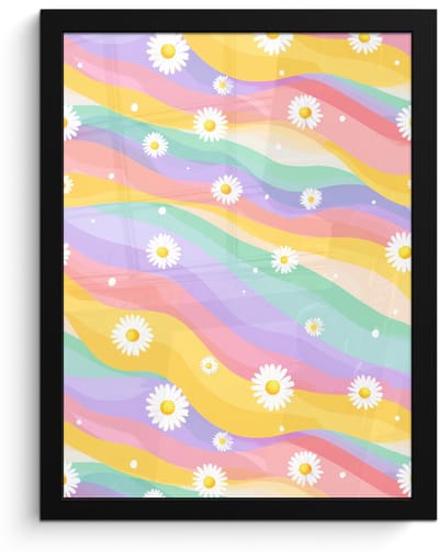 Poster in lijst - Fotolijst 30x40 cm - Posters - Madeliefjes - Kleurrijk - Pastel - Vrolijk - Posterlijst zwart - Decoratie - Wanddecoratie woonkamer - Muurdecoratie slaapkamer