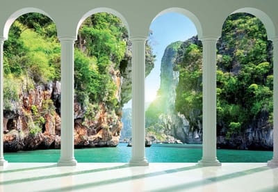 Fotobehang Tropical Paradise Arches | XL - 208cm x 146cm | 130g/m2 Vlies
