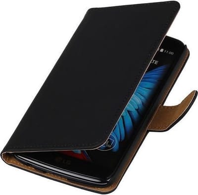 Zwart Effen booktype wallet cover hoesje voor LG K8