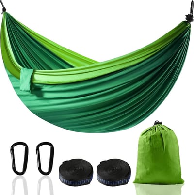 Kampeerhangmat - hangmat - Ultralichte hangende hangmatstandaard - met een draagvermogen van 300 kg - Ademende hangmat voor buiten - Nylon Parachute Snel Droog Kampeermat - voor Wandelen , Tuinieren , Backpacken - 270*140 cm - groen