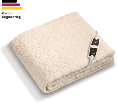 Beurer Elektrische onderdeken 1 persoons - Elektrische deken 150x80cm - Onderdeken - Snelle opwarming - BSS (Beurer Safety System) - Fleece/Teddy - Wit