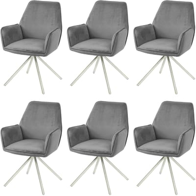 Set van 6 eetkamerstoelen MCW-G67, keukenstoel armleuning, draaibare auto positie, fluweel MVG ~ donkergrijs, roestvrij staal
