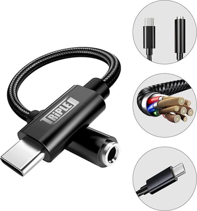 Triple J® USB‑C naar 3,5mm Jack Adapter (AUX) – Koptelefoon & Auto – Plug & Play – TRRS (microfoon) – 20cm