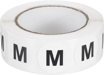 Letter m inventarislabels, 500 stuks ronde cirkel stippen etiketten voor thuisorganisatie en kantooropslag, zwart, semi-glanzende zelfklevende stickers voor efficiënte labeloplossingen