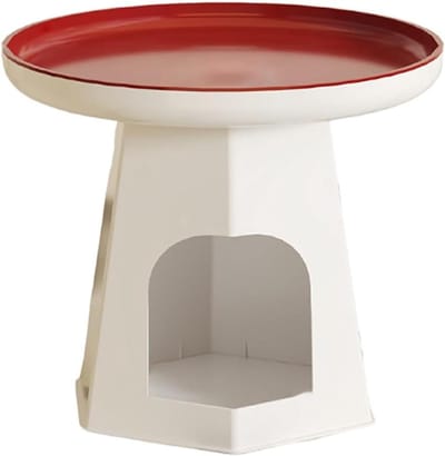 Salontafel Met Opbergruimte - Ronde bijzettafel - Woonkamer Inrichten - Geïntegreerd Kattenhuis - 50x50x455 cm - Wit Met Rood