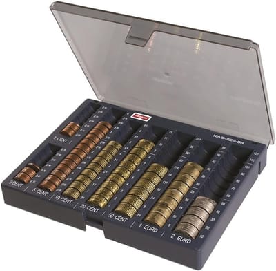 Muntenbord met Deksel voor Euromunten - Schokbestendig Polypropyleen, Blauw