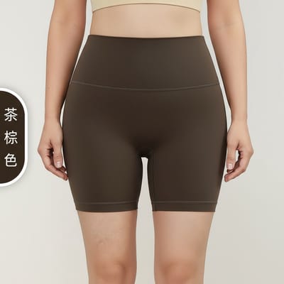 Dames zomer yogashort-hoog taille-elastisch-heupvormend-huidvriendelijk fitnesskleding——Theebruin, S
