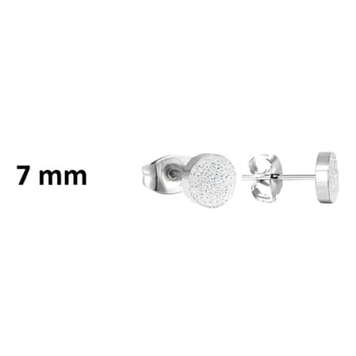 Aramat Jewels | Oorbellen | RVS Ronde Zweerknopjes Oorbellen 6mm - Staal | Zilverkleurig Sandblasted / 7mm | |7mm | Staal | Kinderen, Volwassenen | Verkleurd niet