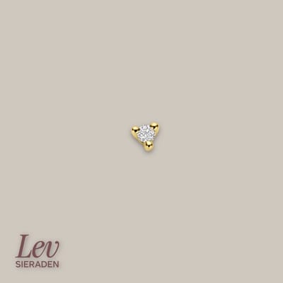 Lev Sieraden - 14 karaat geelgouden oorknop - diamant 0.02ct h p1 - per stuk