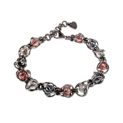 Schakelarmband met Roze, Wit en Ggrijs Schelpkralen, Armband Dames, RVS, Handgemaakte door esde2 - Verstelbaar 16-19cm