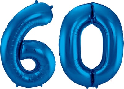 Ballon Cijfer 60 Jaar Blauw Helium Ballonnen Verjaardag Versiering Cijfer Ballon Feest Versiering Met Rietje - 86Cm