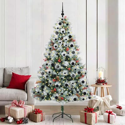 vidaXL - Kunstkerstboom - Groen - en - wit - 210 - cm - PVC - en - Metaal - en - Plastic