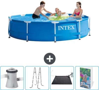 Intex Rond Frame Zwembad - 305 x 76 cm - Blauw - Inclusief Zwembadfilterpomp - Ladder - Solar Mat - Zwembadgids