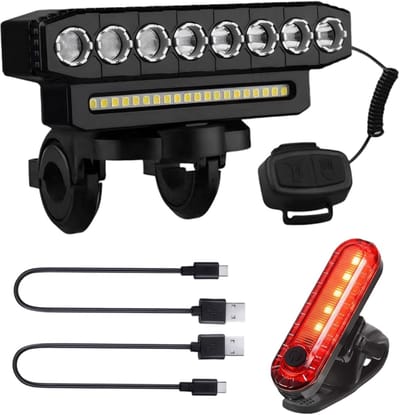 Fietsvoorlamp, elektrische fietsclaxon, waterdichte oplaadbare LED-voor- en achterlichten met 6 lichtstanden voor buitengebruik, mountainbikeverlichting voor nachtelijk fietsen.