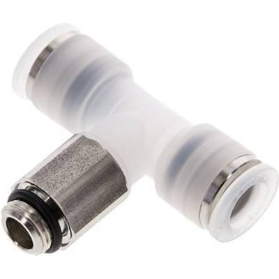 8mm x G1/8'' inline T-stuk PA/RVS Insteekfitting Buitendraad FDA Draaibaar EPDM