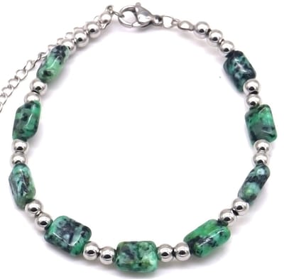 Armband Dames - Steentjes - RVS - Lengte 16-19 cm - Zilverkleurig en Groen