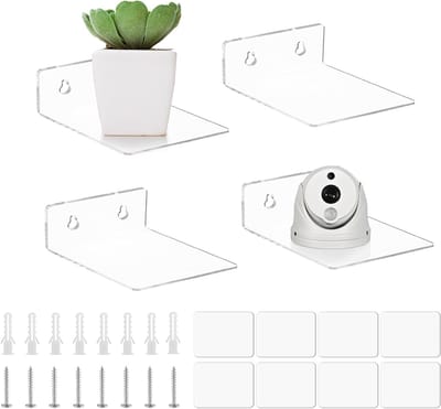 Set van Zwevende Acryl Wandplanken, 10 cm, Transparant Zelfklevend Display voor Planten, Vierkant Ontwerp met 8 Schroeven en 8 Stickers, Geen Boren Nodig