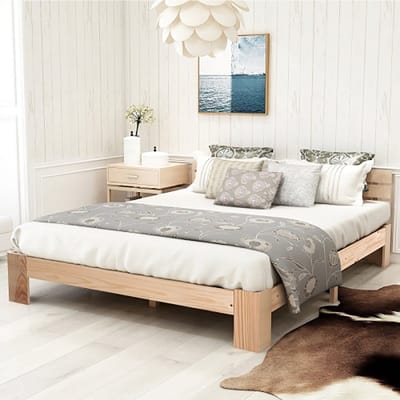 Sweiko Holzbett Doppelbett mit Kopfteil aus Bettgestell mit Lattenrost-200 x 140 cm Massivholz Massiv Doppelbett als Kieferbett verwendbar