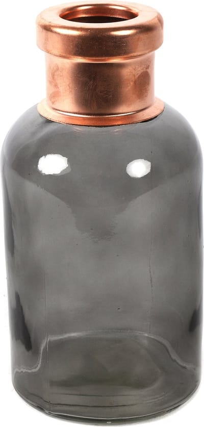 Countryfield Bloemenvaas Firm Bottle - transparant grijs/koper - glas - 10 x 21 cm