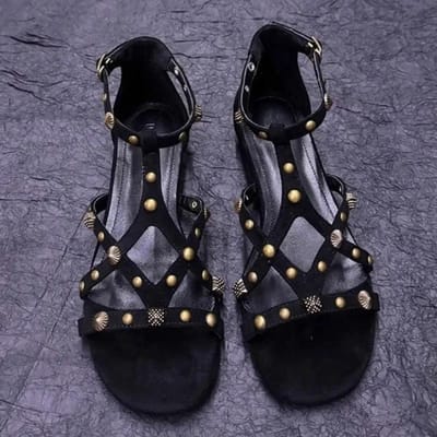 Retro Etnische Klinknagel Open Teen Platte Hak Veelzijdige Comfortabele Romeinse Sandalen Zomer Nieuw 39 black