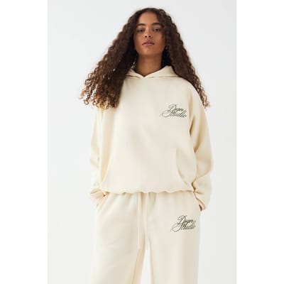 Dames DSGN Studio Script Oversized Hoodie | Cream | Maat: XS