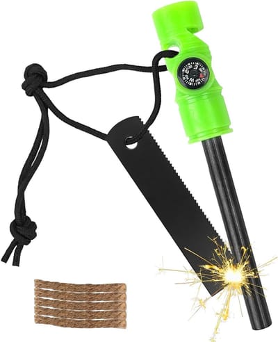 Overlevingsset met Waterdichte Magnesium Vuurstarter, Kompas, Fluitje en Paracord Touw voor Kamperen en Buitenactiviteiten