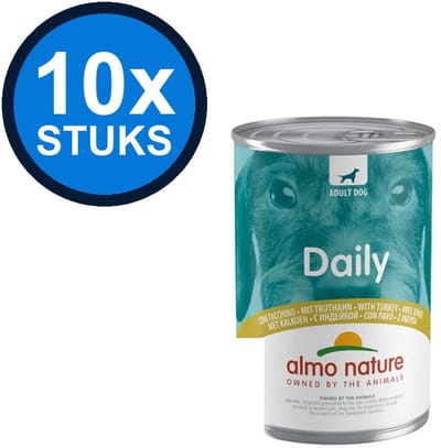 10x Almo Nature Daily - Kalkoen - Hondenvoer Natvoer Blik - 400g