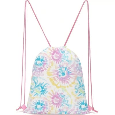 Wit roze gymtas meisjes tie dye print trekkoord rugzak sport tas met pastel bloemen patroon opbergtas drawstring bag geschikt voor school zwemmen sport en dagelijks gebruik
