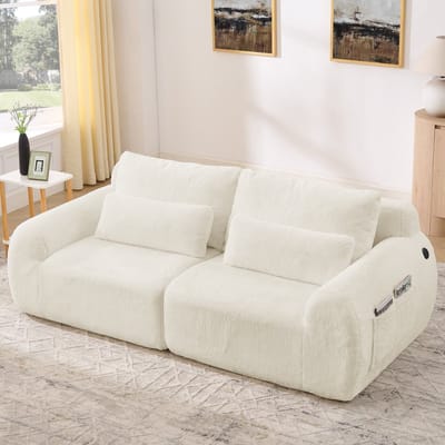 2-Zitsbank, Zachte Konijnenbontstof, hoge Veerkracht, met USB-oplaadpoort en Zijvak voor Tijdschriften, Geschikt voor Kleine Woonkamers, Appartementen, Studeerkamers en Slaapkamers, Beige