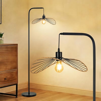 Glitzerlife - Vloerlamp Industriële Staande Lamp - Vintage Design - E27 Leeslamp - Voetschakelaar - Metaal - 144cm - Zwart