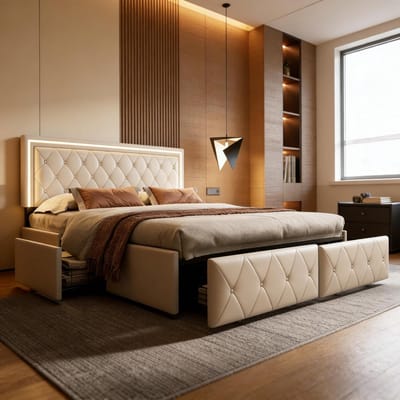 Tweepersoons Bed 140 x 200 cm met Lattenbodem en Opbergruimte