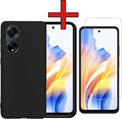 Hoesje - Met Screenprotector - Geschikt voor OPPO A98 - Sterk & Shockproof - Telefoon Hoes - Back Cover - Siliconen Case - Telefoonhoes - Zwart