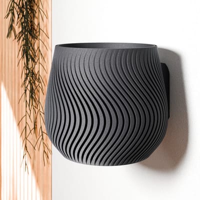 Fleuriek - Hangende bloempot modern design - Lichtgewicht & duurzame plantenpot van bioplastic, voor kleine en middelgrote kamerplanten - Zwarte plantenpot - Ø12 cm