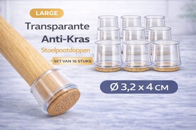 Anti Kras Stoelpoot Doppen Large – 16 Stuks – Ø 3,2 x 4 cm – Transparante Stoelpootbeschermers met Vilt – Geluidsdempend & Vloerbescherming voor Stoelen en Meubels – Transparant