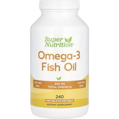 Super Nutrition, Huile de Poisson Oméga-3, Triglycérides Vivomega, 1 000 mg, 240 Gélules Molles de Poisson