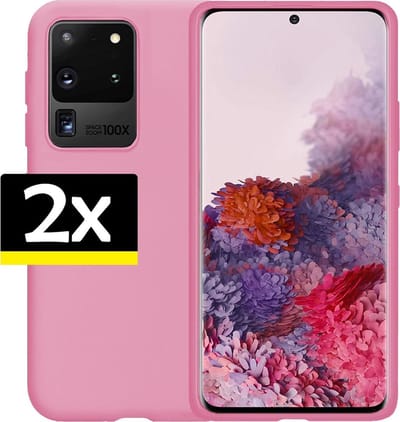 Hoesje - 2 Stuks - Geschikt voor Samsung Galaxy S20 Ultra - Sterk & Shockproof - Case Siliconen - Back Cover - Telefoon Hoes - Telefoonhoesjes - Roze