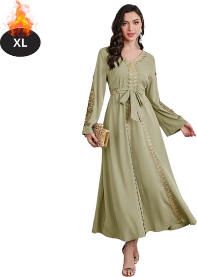Bovista Islamitische Kleding - Djellaba Dames - Moslim Kleding - Arabisch Dames Kaftan - Alhamdulillah - Matcha - XL