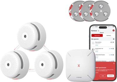 X-Sense Link+ Pro Slimme Rookmelder bundel zonder boren - 3 XS01-M Rookmelders en SBS50 Base Station - Met magneet montage - Werkt via app - WiFi gateway - Draadloos RF koppelbaar - Brandalarm - Smart home