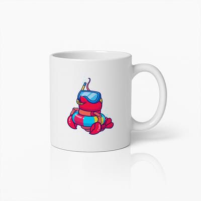 Schattige Zomerse Krab Mok – Grappige Cartoon Beker met Snorkel en Zwemband Ontwerp