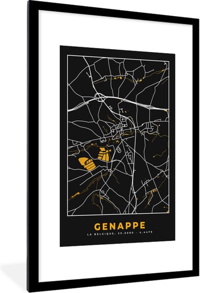 Fotolijst incl. Poster - Genappe - Plattegrond - Goud - Kaart - Stadskaart - 80x120 cm - Posterlijst