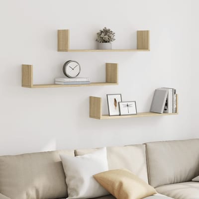 vidaXL - Wandschappen - 3 - st - 80x18x18 - cm - bewerkt - hout - sonoma - eikenkleurig