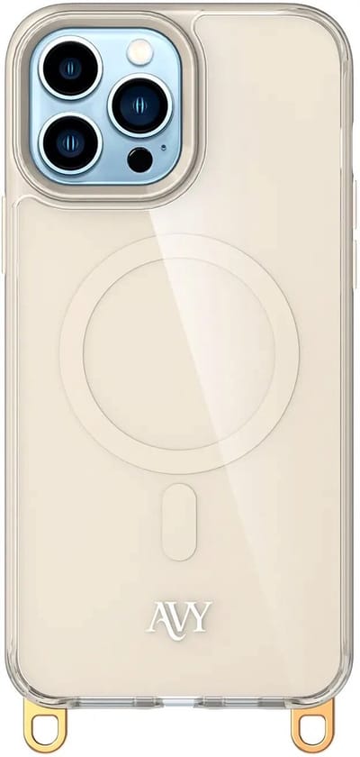 AVY Hoesje geschikt voor Apple iPhone 13 Pro Max | Compatibel met MagSafe | Back Cover | Haakjes voor koord | Beige