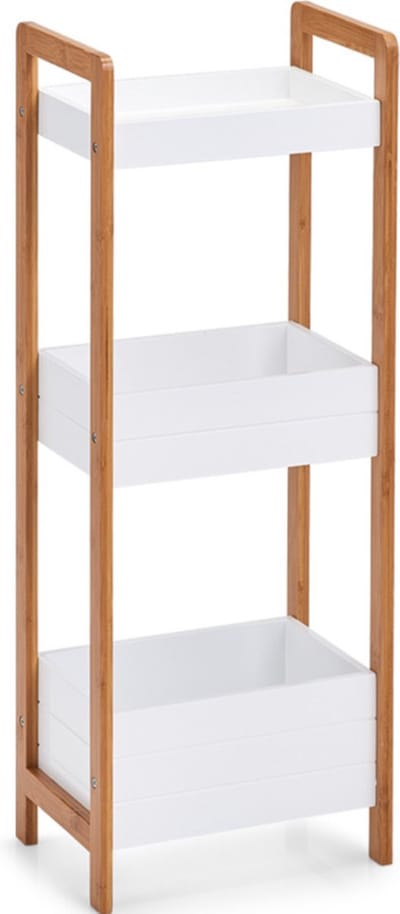 Zeller Bijzet kastje - bamboe hout - 3 planken - 28 x 74 cm - open kast met planken - badkamer