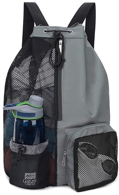Deze zwemtas heeft een apart compartiment voor natte en droge spullen, een mesh-rugzak met trekkoord en is waterdicht. Hij is geschikt voor sport en reizen, is lichtgewicht en unisex, Grijs