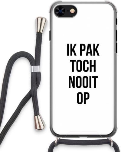Case Company® - Hoesje met koord geschikt voor iPhone 7 hoesje met Koord - Ik pak nooit op - Telefoonhoesje met Zwart Koord - Bescherming aan alle Kanten en Over de Schermrand