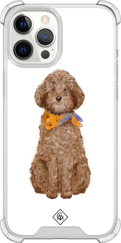 Casimoda® hoesje - Geschikt voor iPhone 12 Pro Max - Labradoodle - Shockproof case - Extra sterk - TPU/polycarbonaat - Bruin/beige, Transparant