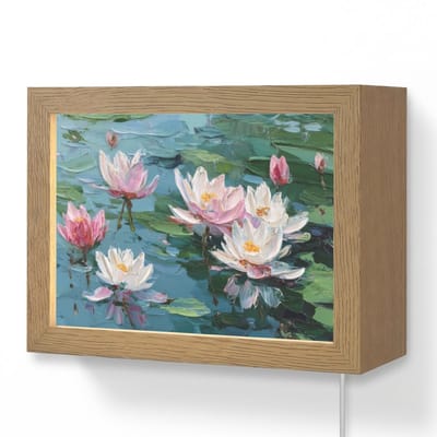 Wandlamp 20x15 cm - Oplaadbaar - Waterlelies - Bloemen - Roze - Water - Wandlampen binnen woonkamer - Slaapkamer lamp met kabel - Decoratieve nachtlamp - Vloerlamp snoer